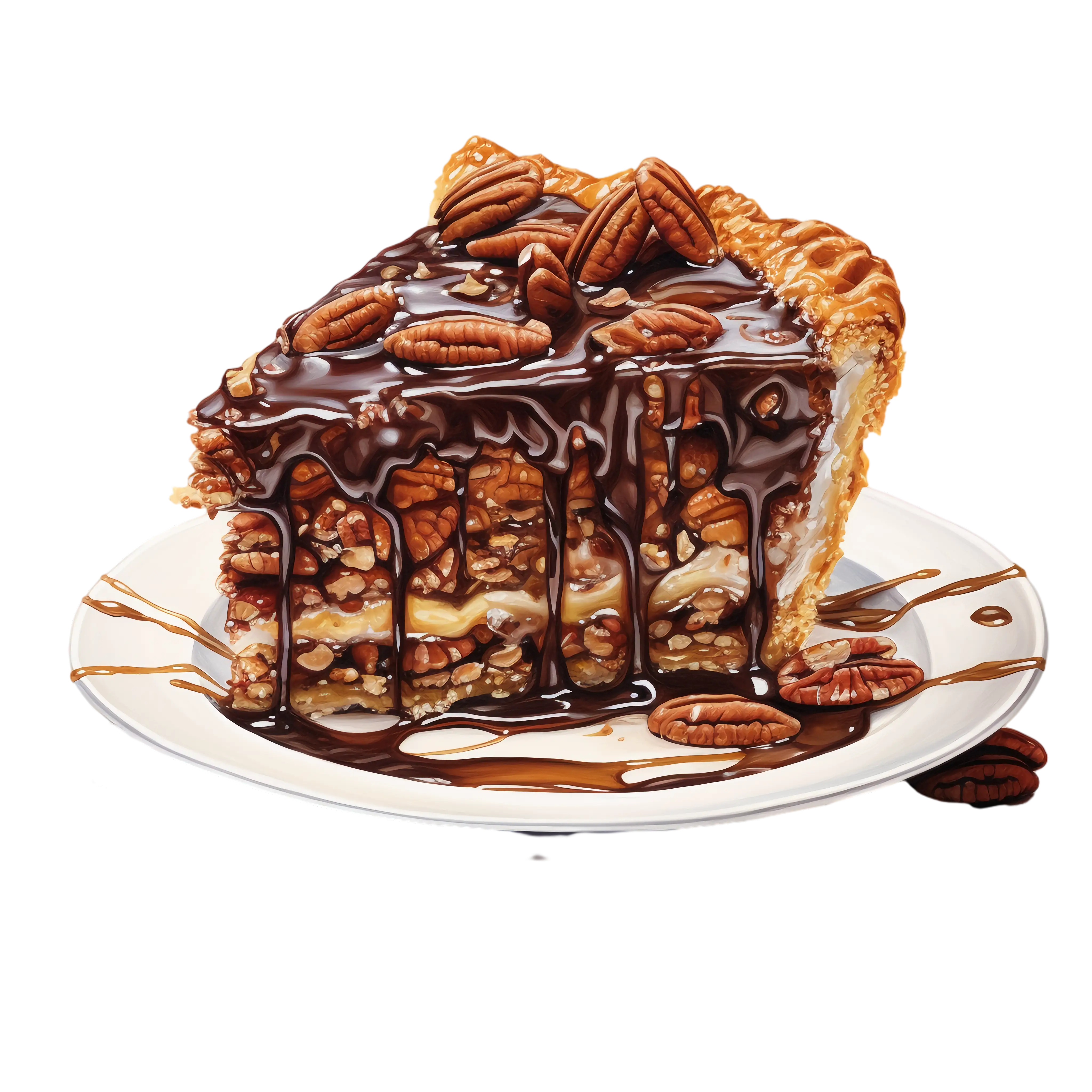 Slice of Chocolate Pecan Pie on a Plate
