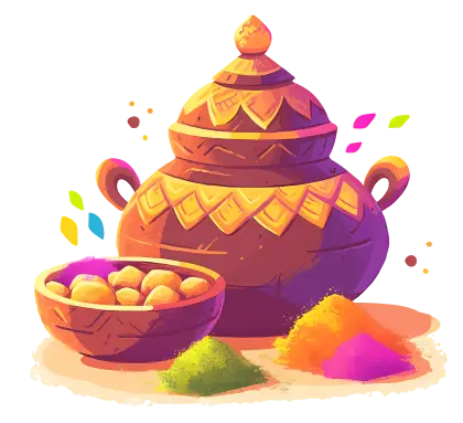 Festive Pot with Colors for Holi