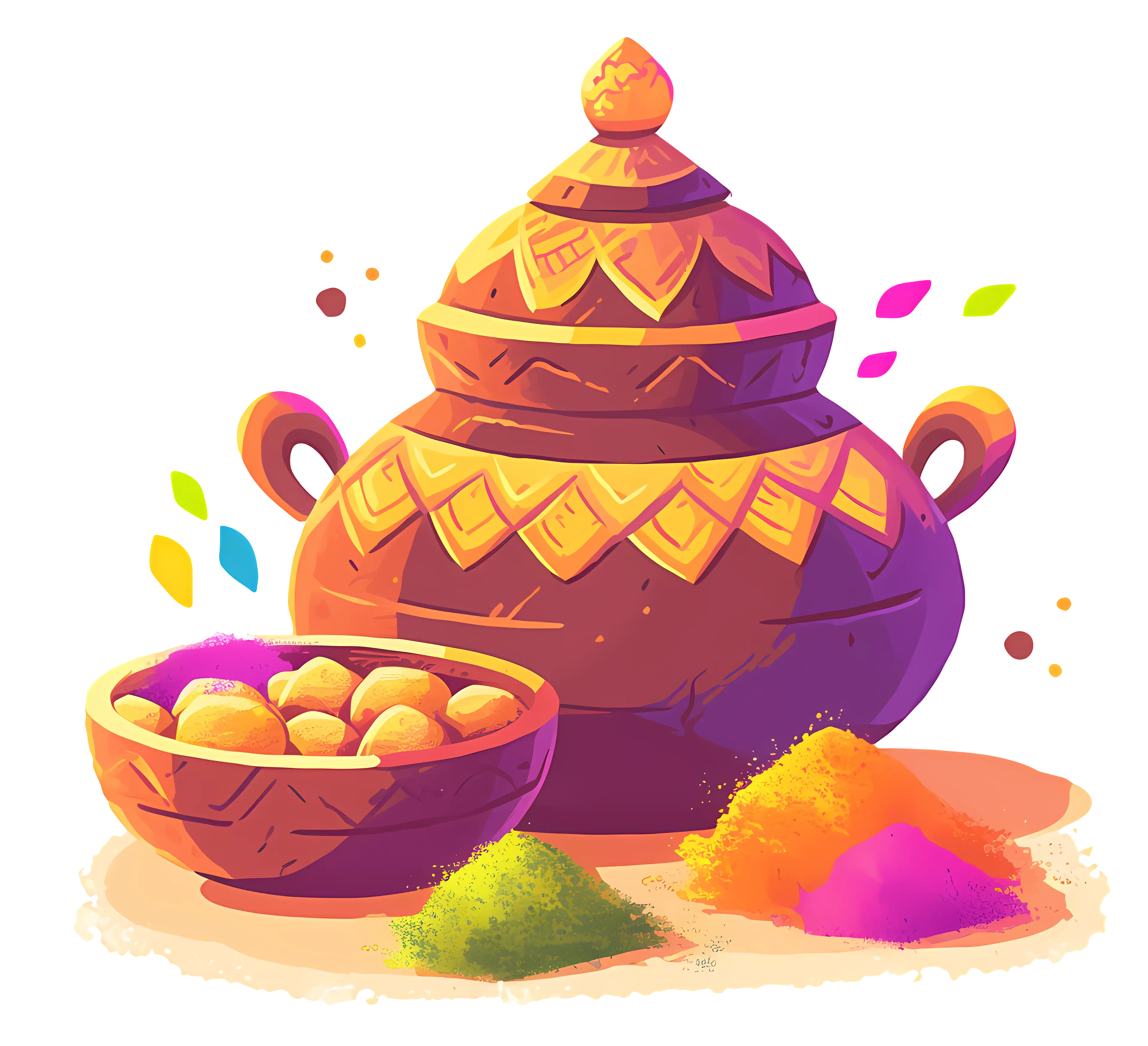 Festive Pot with Colors for Holi