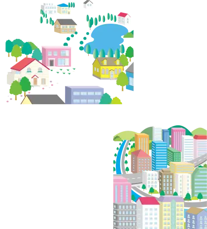 City and Town with Lake