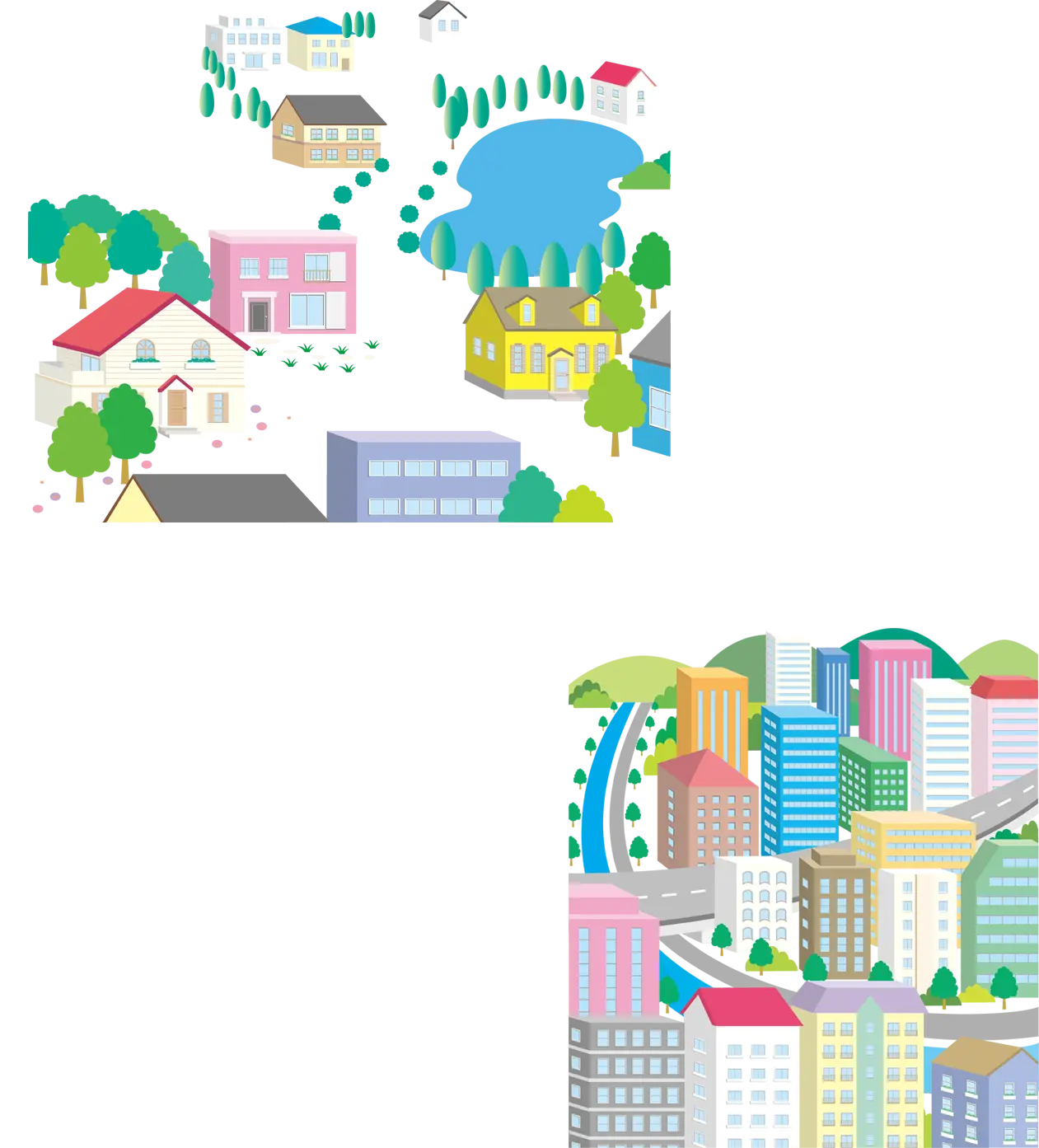 City and Town with Lake