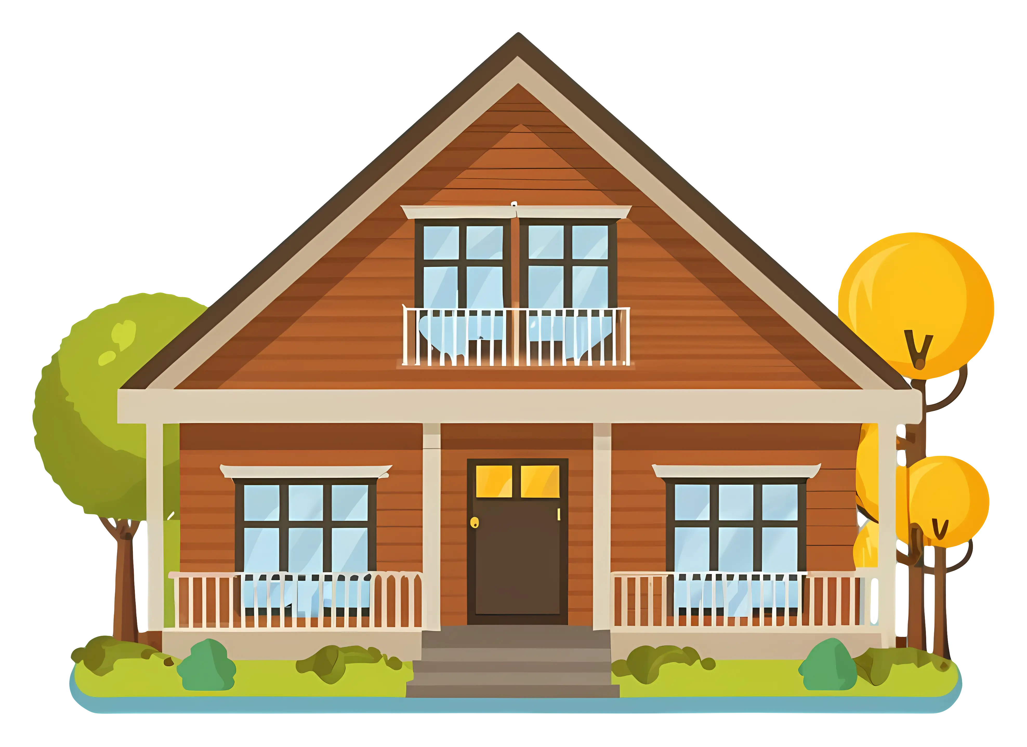 Cozy Cartoon House with Trees Illustration