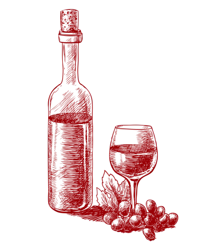 Wine Bottle and Glass with Grapes