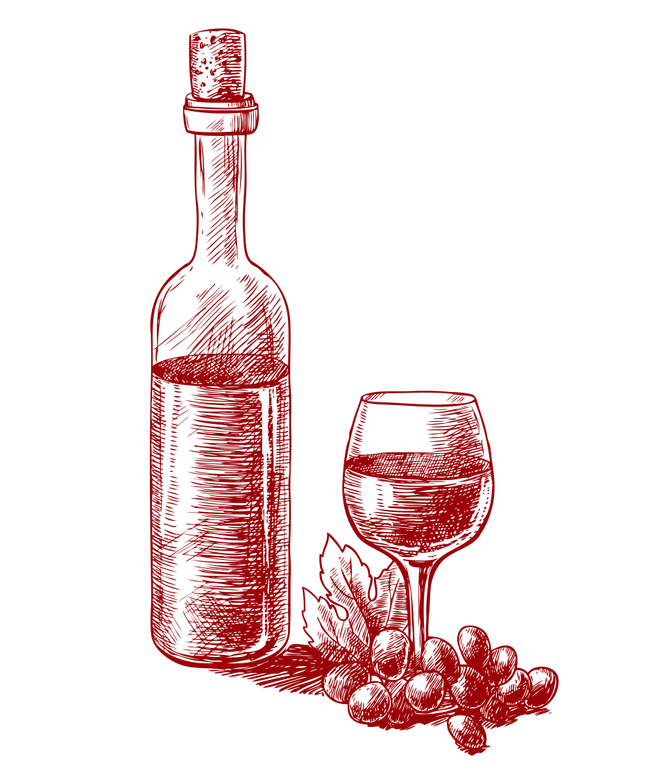 Wine Bottle and Glass with Grapes