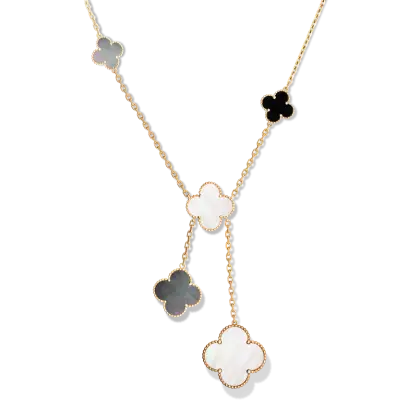 Flower-Shaped Gold and Black Pendant Necklace