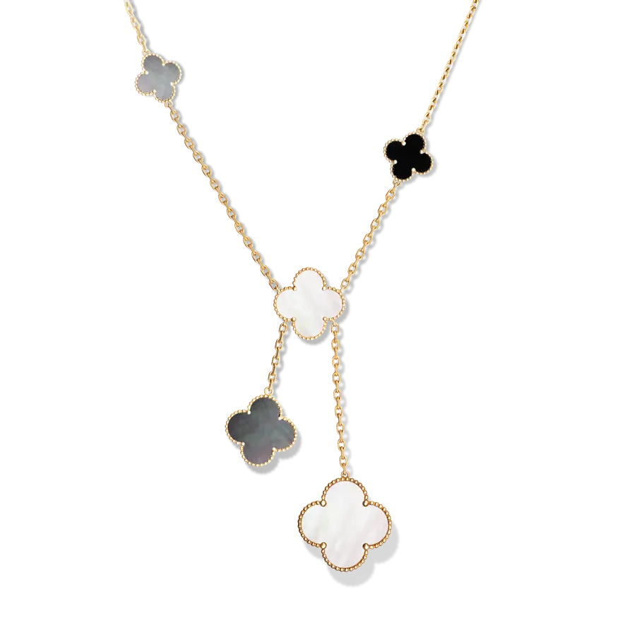 Flower-Shaped Gold and Black Pendant Necklace