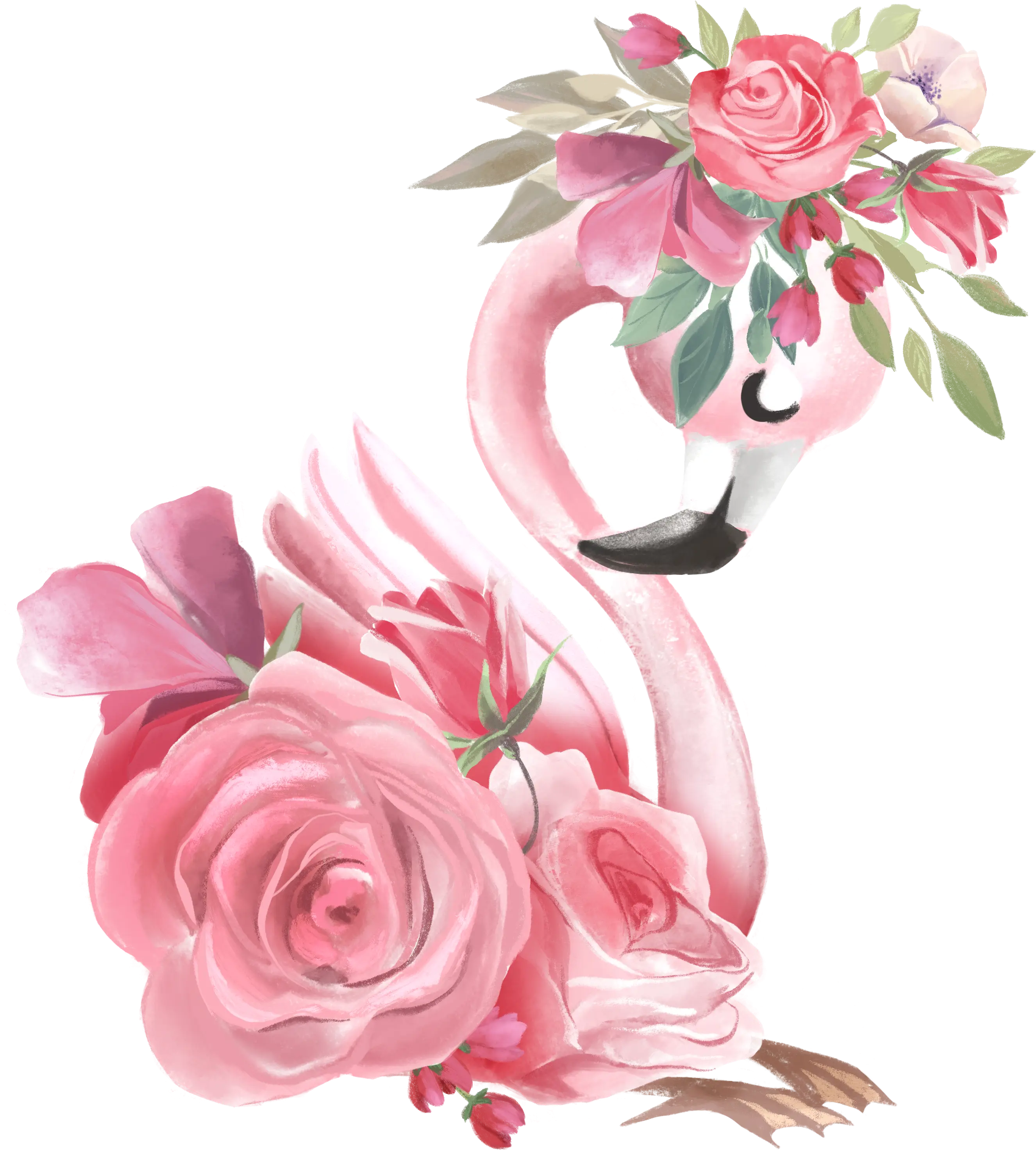 Elegant Pink Flamingo with Floral Decor