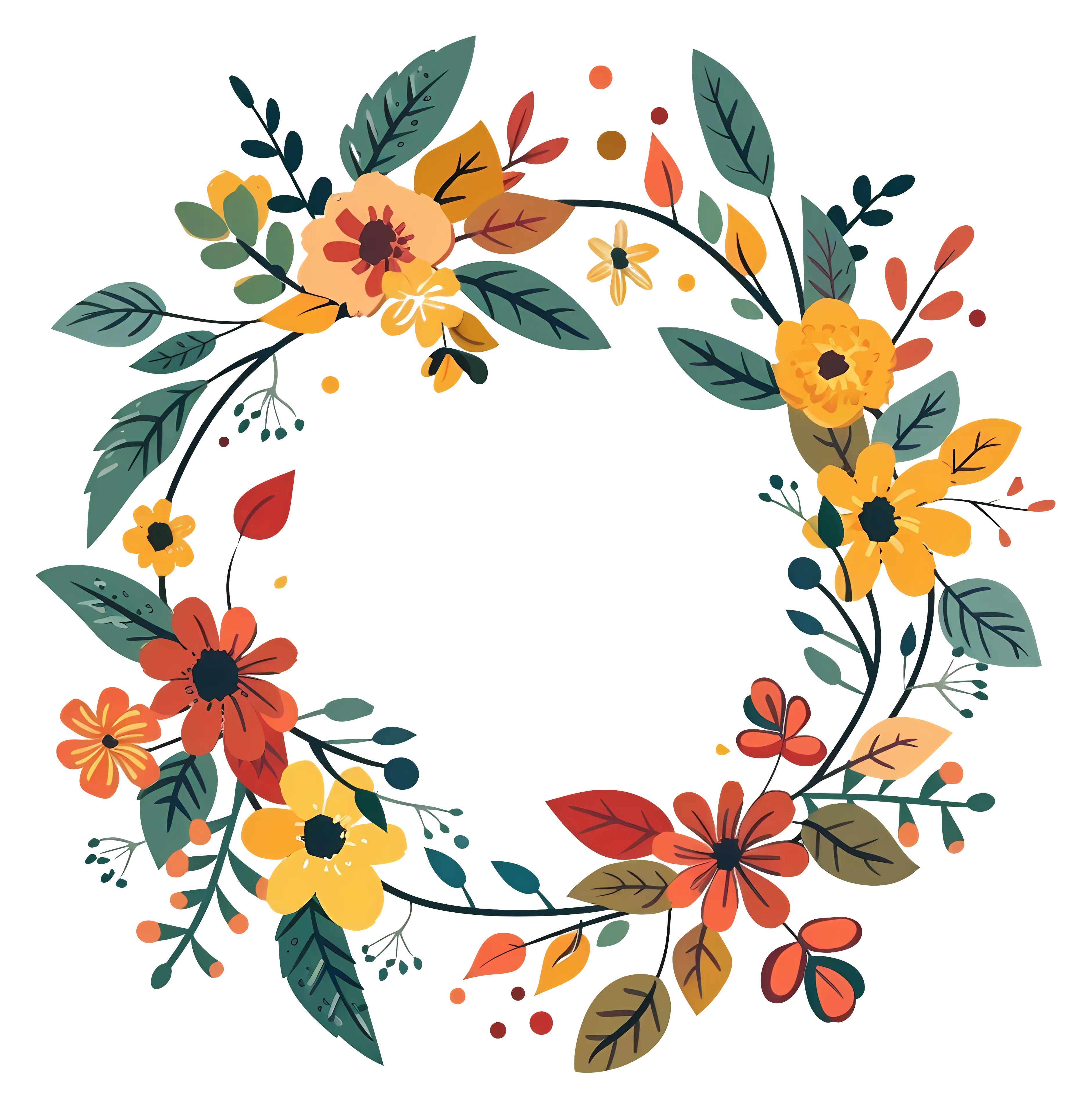 Beautiful Floral Wreath in Autumn Color Palette