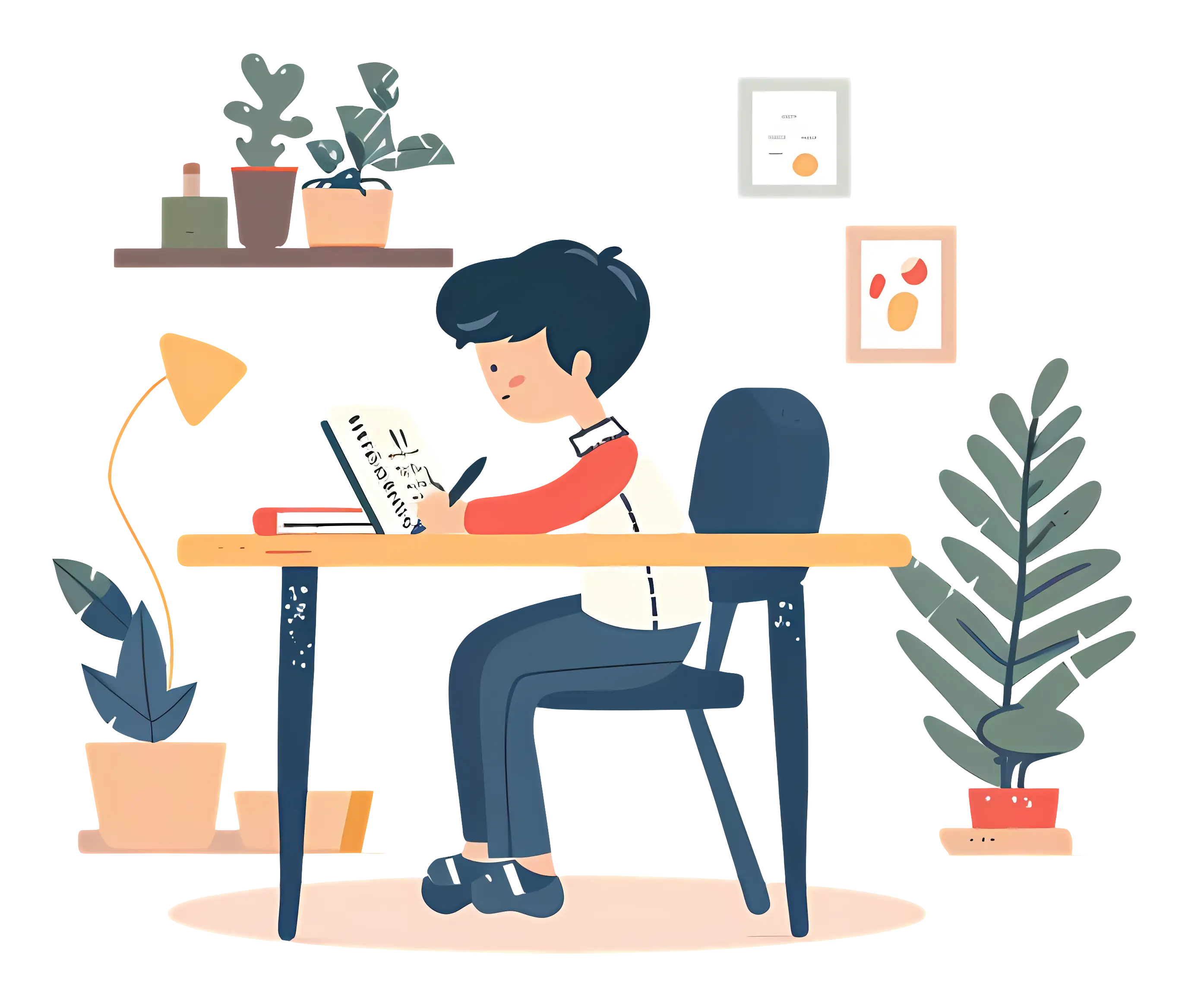 Boy Studying at Desk