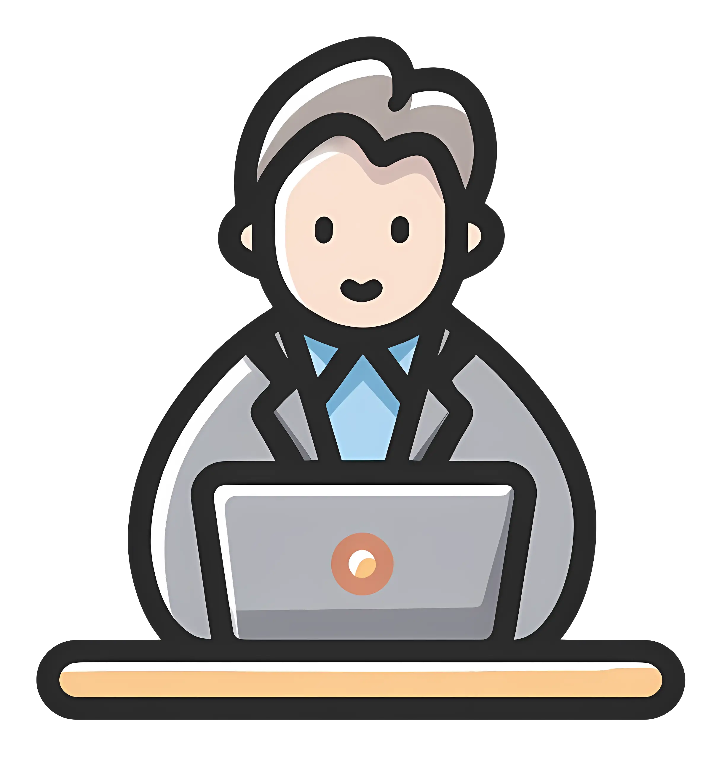 Cartoon Worker with Laptop