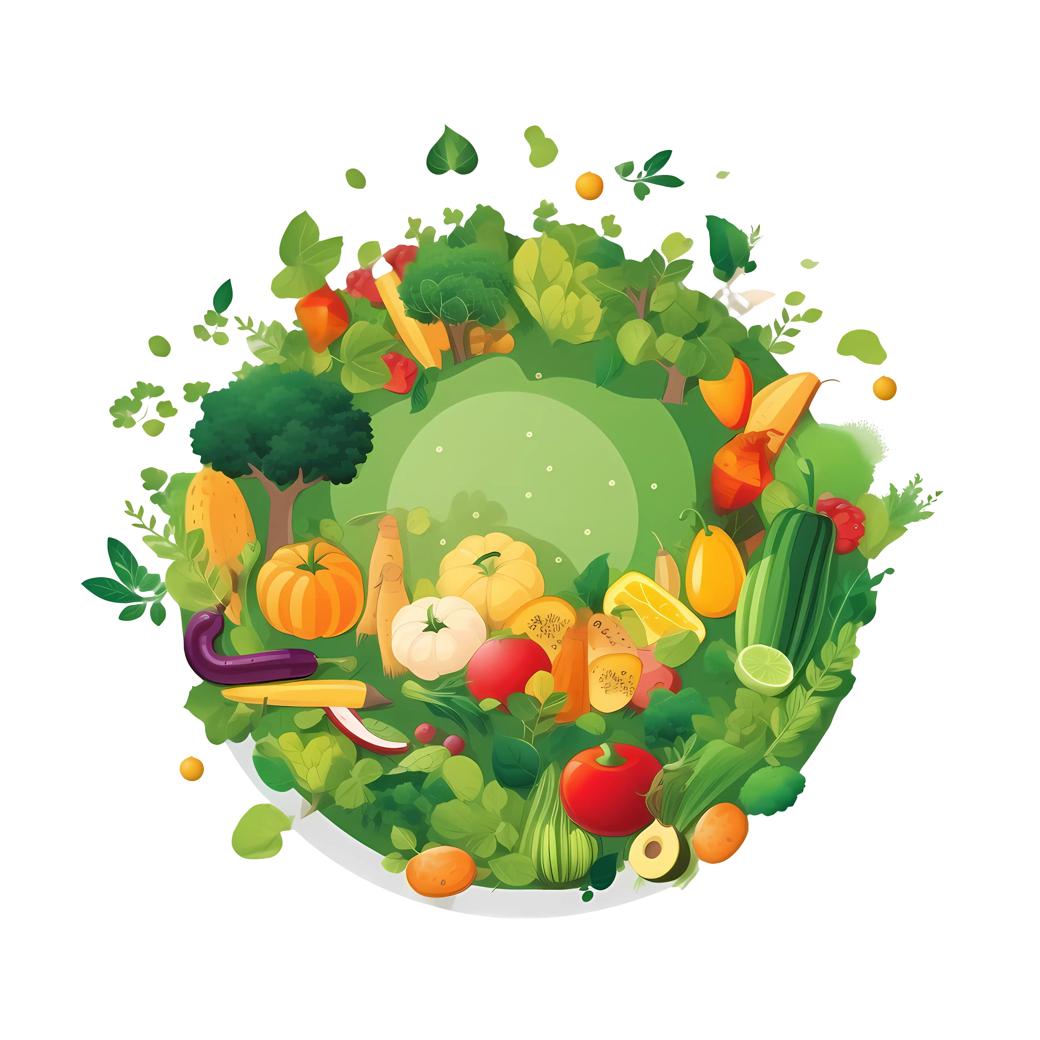 Colorful Veggie and Fruit Wreath Illustration