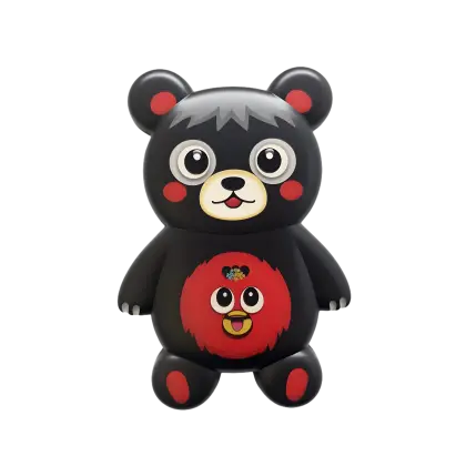 Black Bear Toy with Red Decorative Details