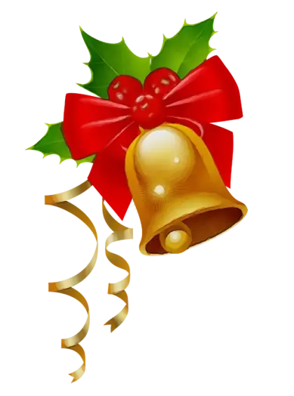 Golden Christmas Bell with Holly and Ribbon