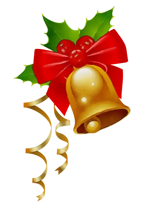 Golden Christmas Bell with Holly and Ribbon