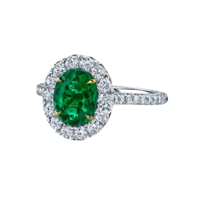 Emerald Ring with Diamond Halo