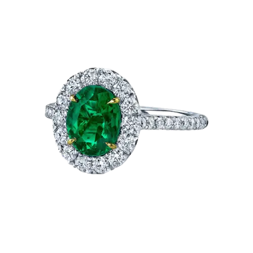 Emerald Ring with Diamond Halo