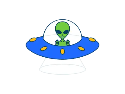 Green Alien in Blue UFO