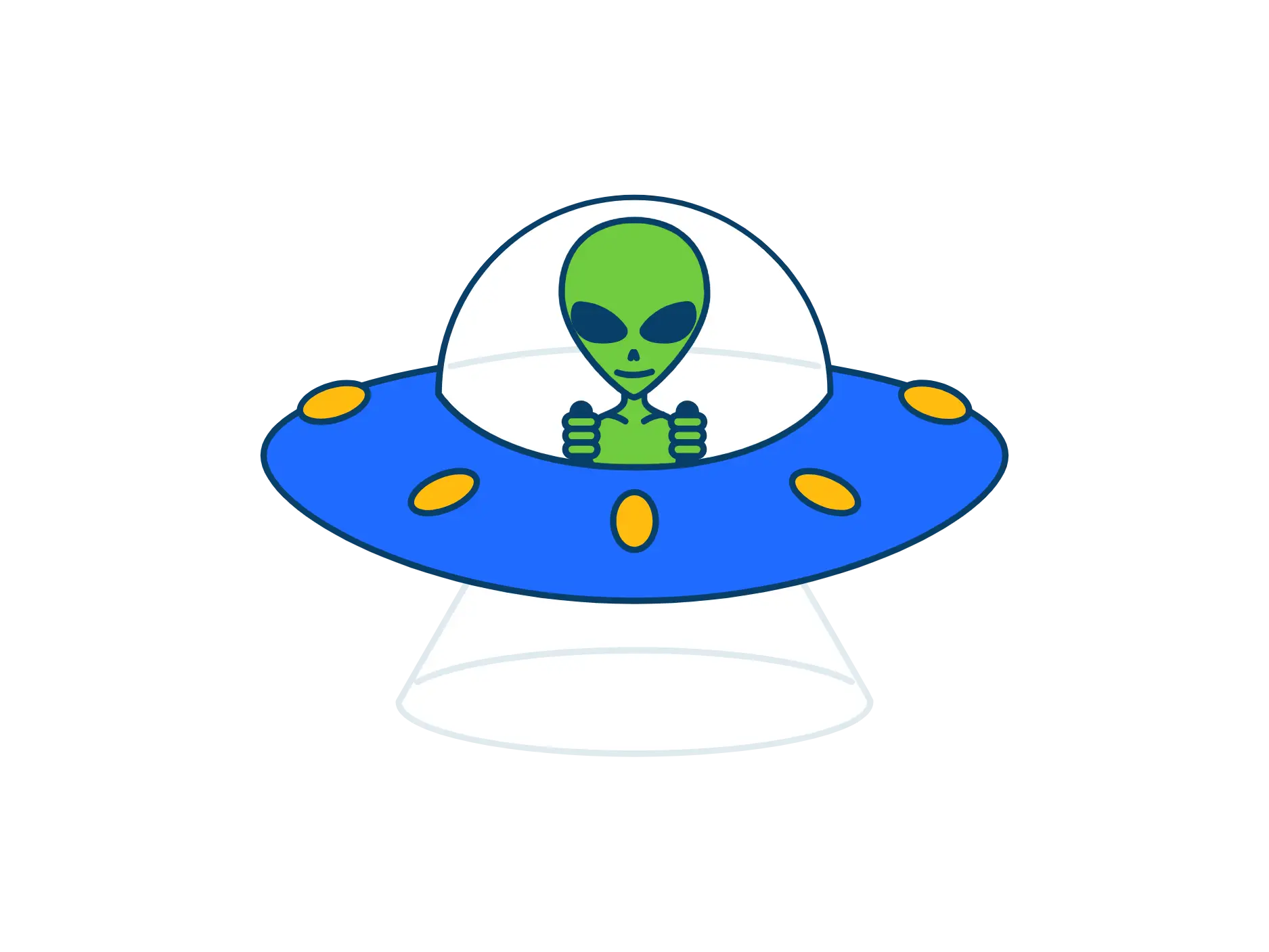 Green Alien in Blue UFO