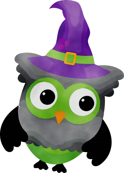 Owl with Purple Witch Hat for Halloween