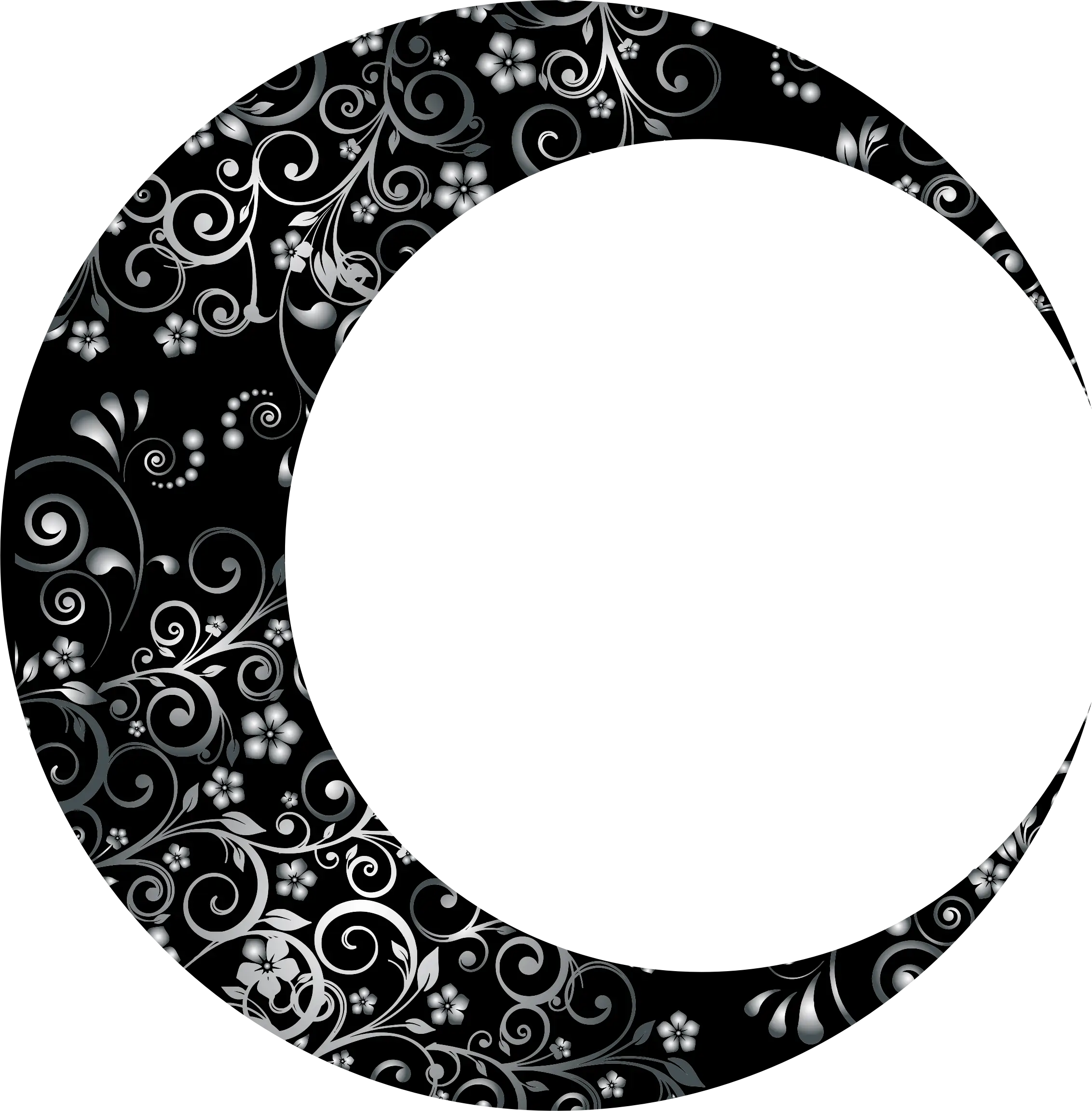 Ornamental Crescent Moon with Floral Patterns