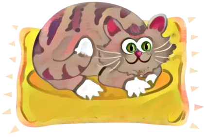 Cartoon Tabby Cat Resting on a Pillow Illustration
