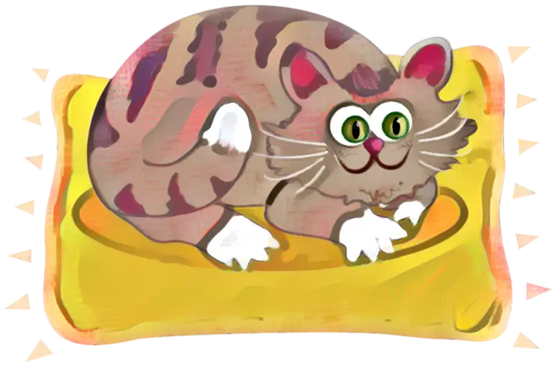 Cartoon Tabby Cat Resting on a Pillow Illustration