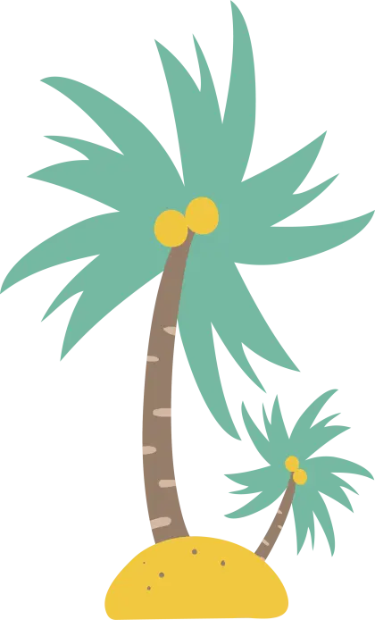 Illustrated Cartoon Palm Tree on Island