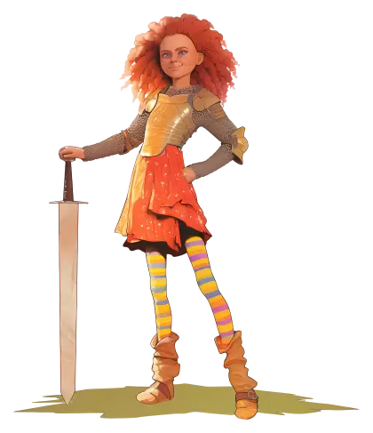 Brave Girl in Armor Holding a Sword