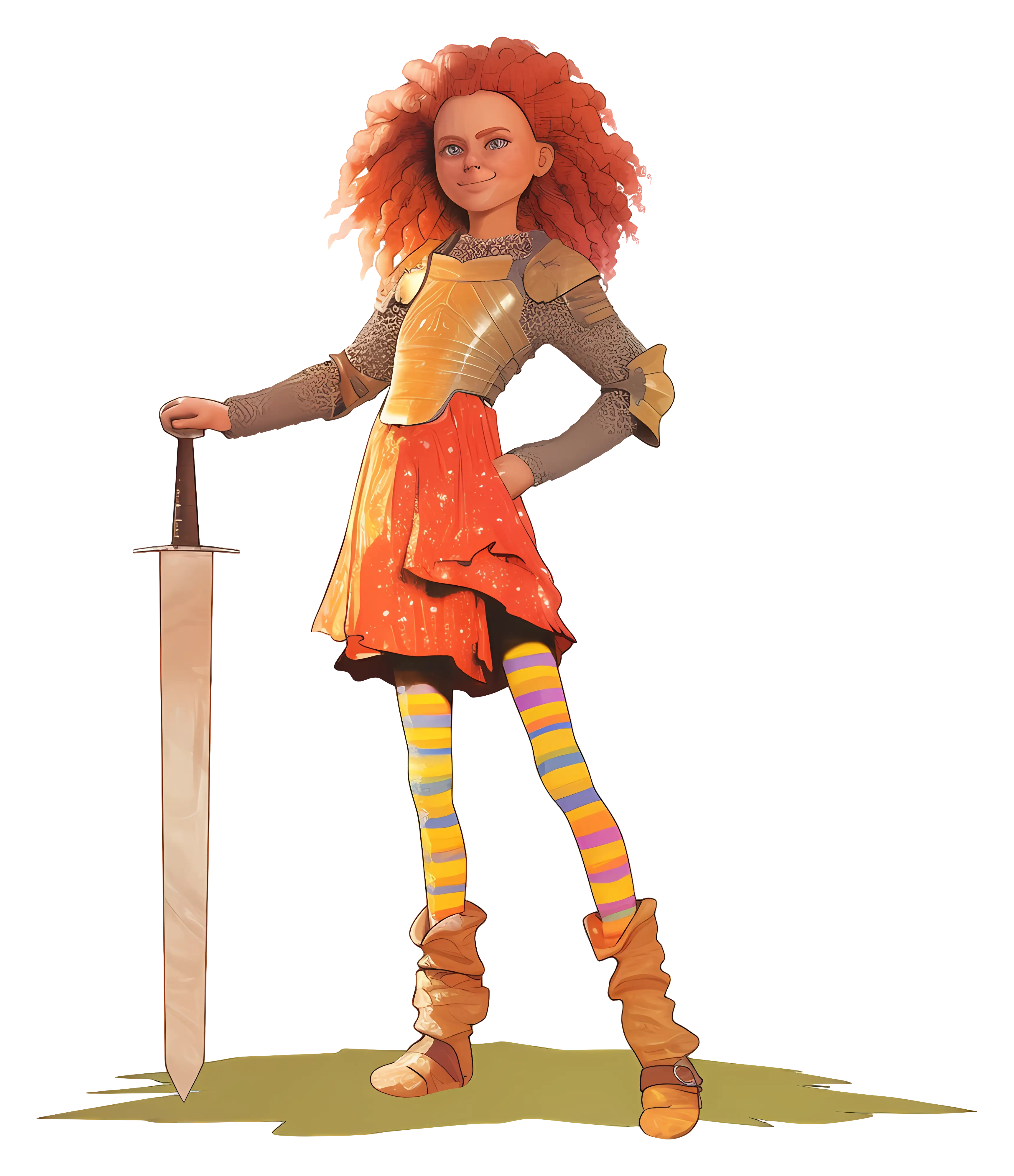 Brave Girl in Armor Holding a Sword