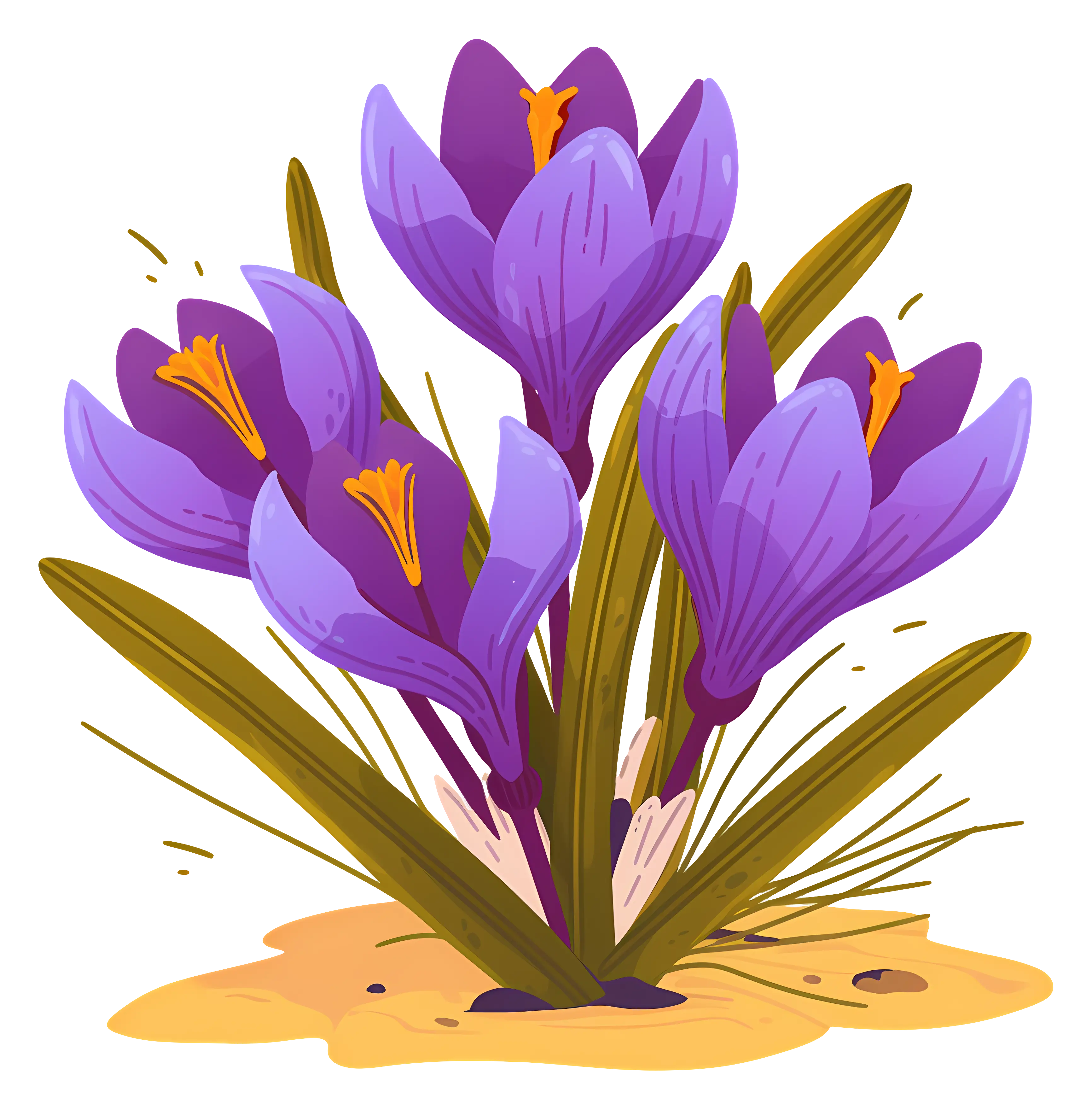 Purple Crocus Flowers in Bloom Illustration