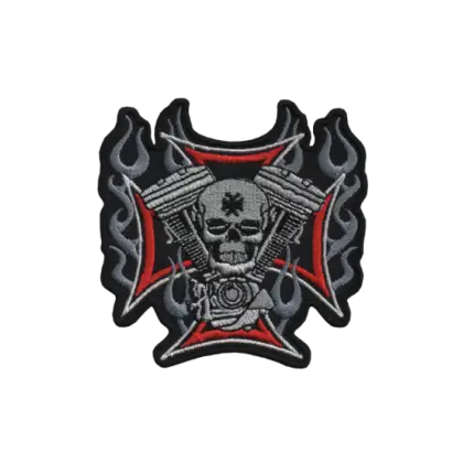 Skull and Engine Emblem with Flames