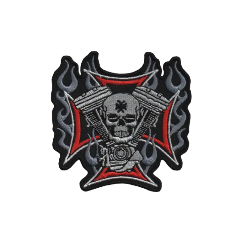 Skull and Engine Emblem with Flames