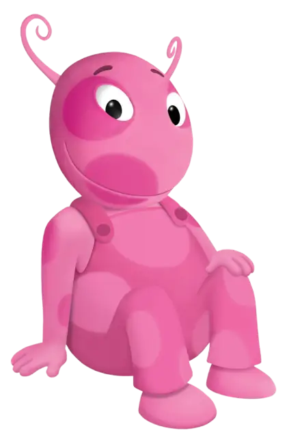 Playful Pink Cartoon Character Sitting