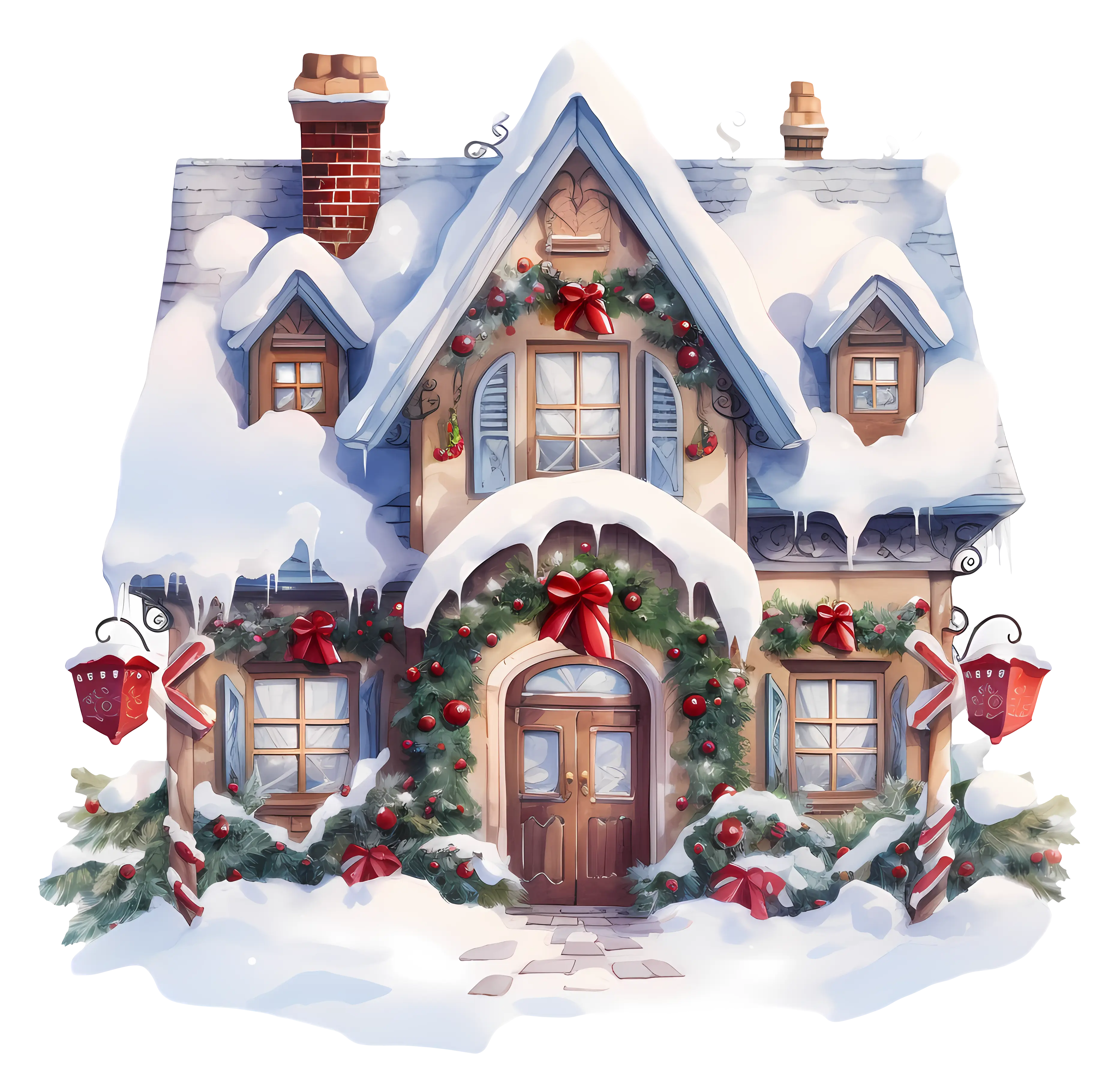 Charming Snowy House Decorated for Christmas