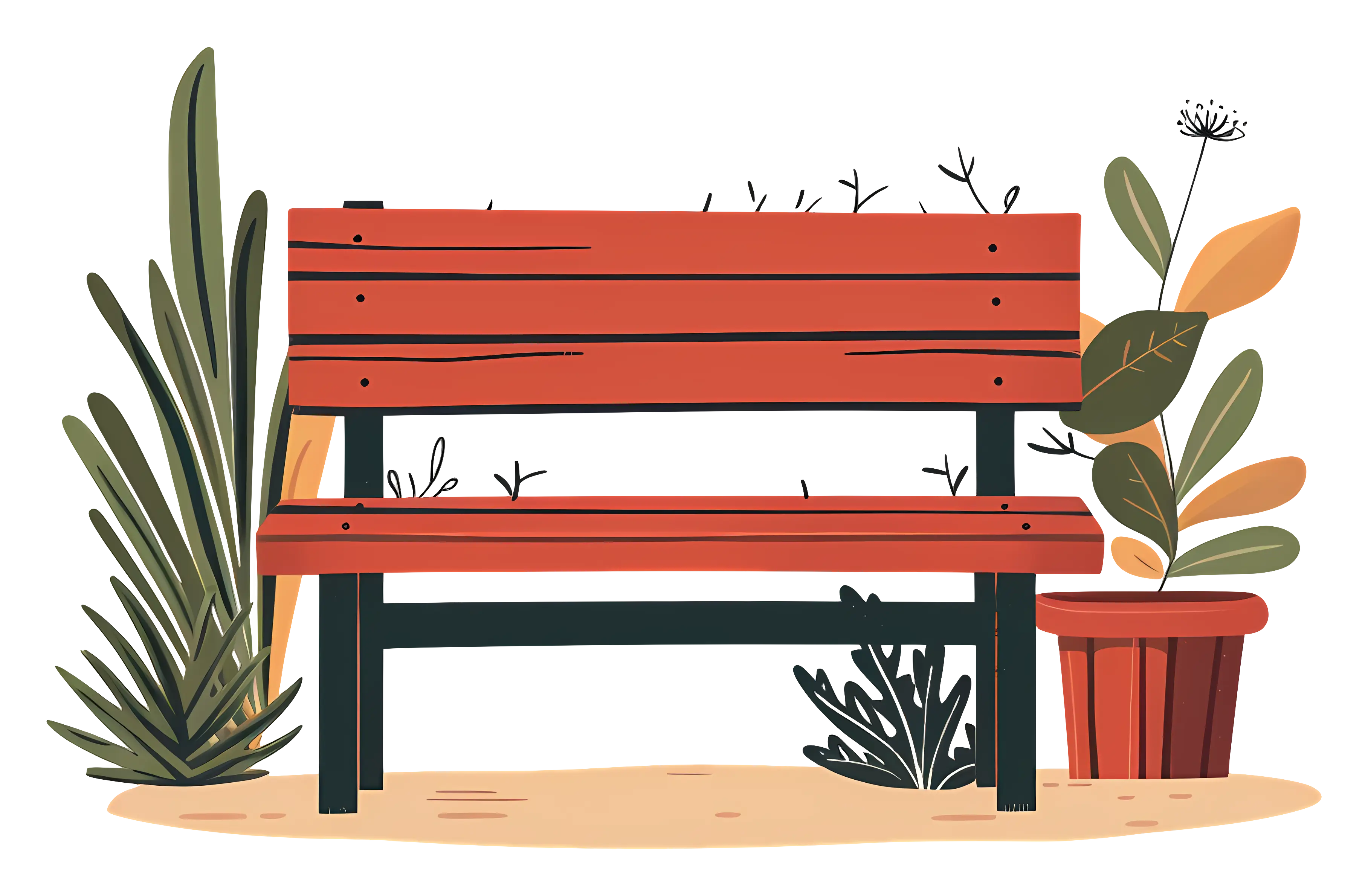 Wooden Garden Bench with Plants