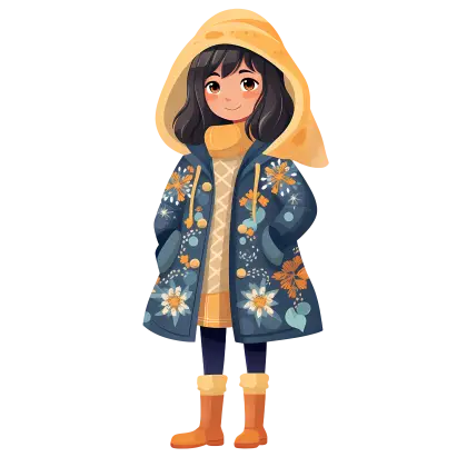 Girl Standing in Winter Clothes Illustration