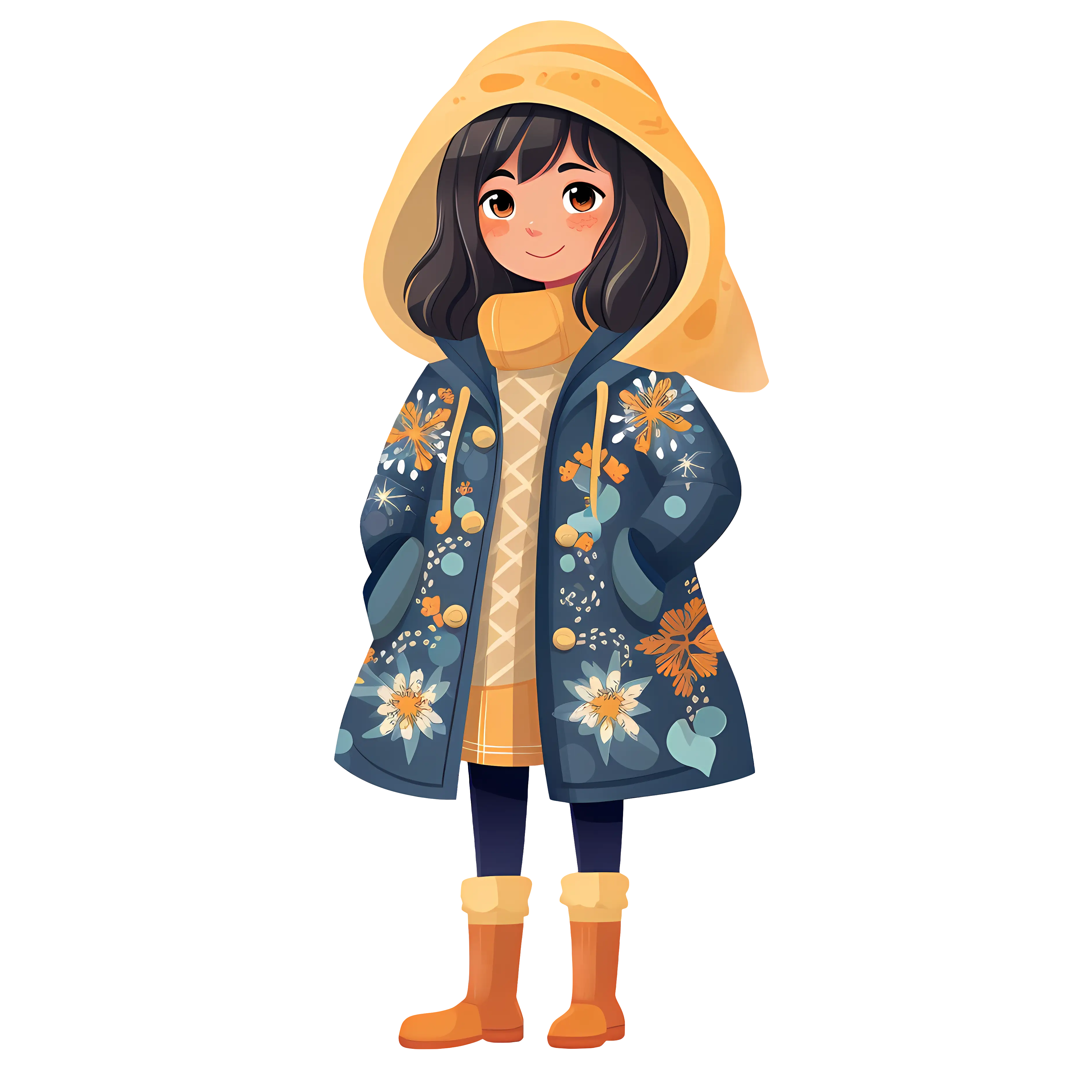 Girl Standing in Winter Clothes Illustration