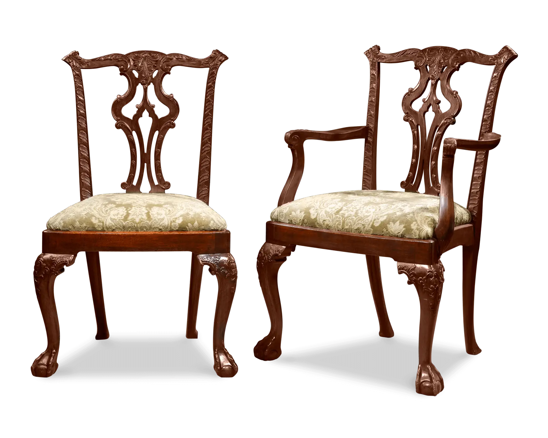 Antique Wooden Chair Set with Intricate Designs