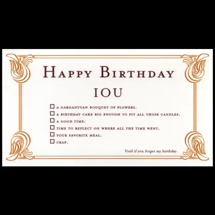 Happy Birthday IOU Card