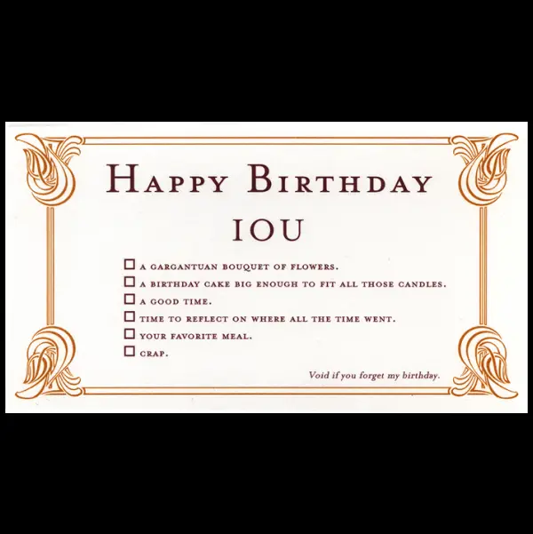 Happy Birthday IOU Card