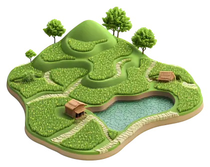 Miniature Landscape with Hills and Pond