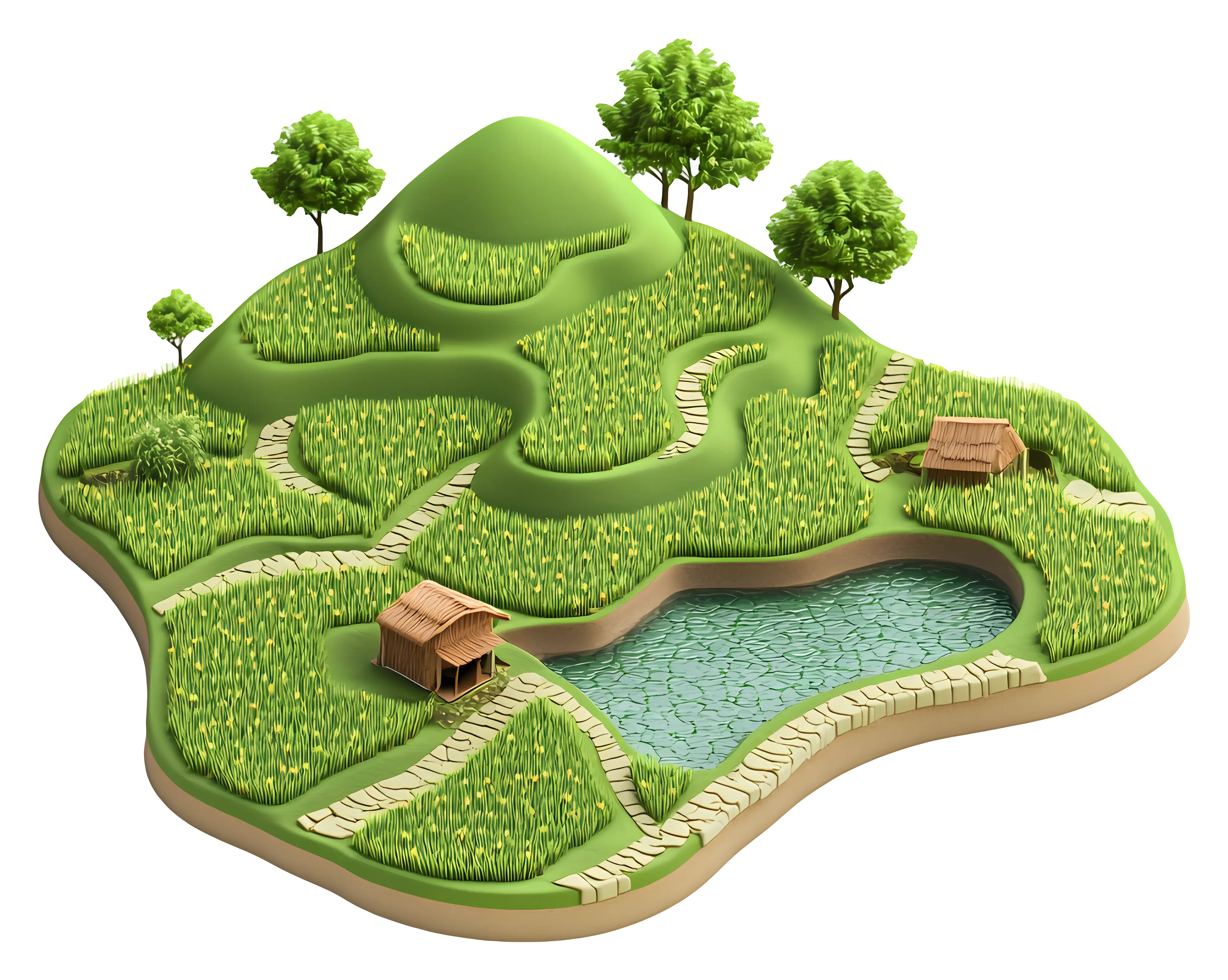 Miniature Landscape with Hills and Pond