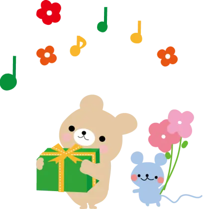 Bear and Mouse with Gift and Flowers