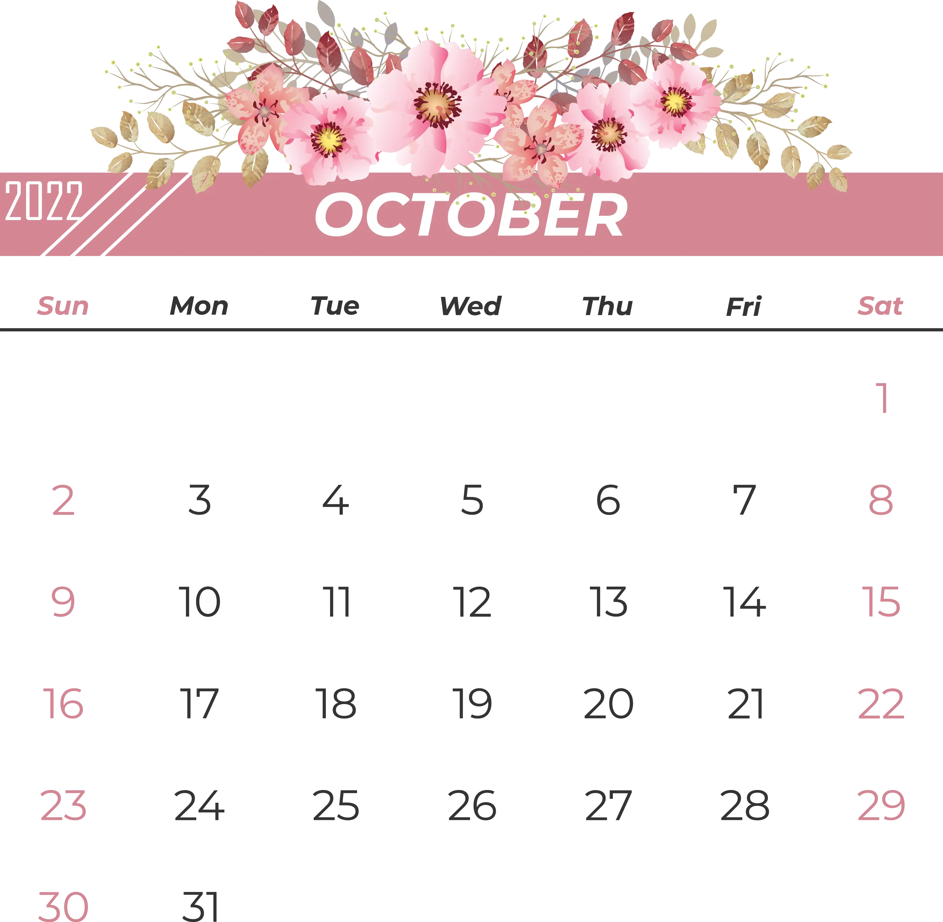 Floral October 2022 Calendar Design