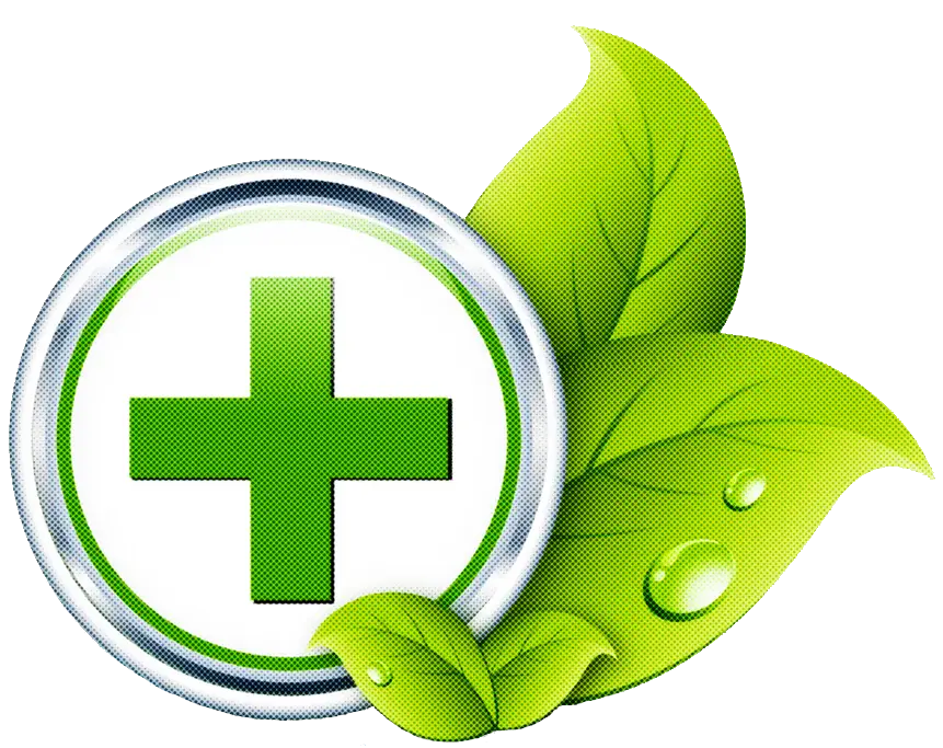 Green Medical Cross with Leaves
