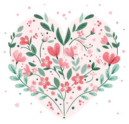 Heart-Shaped Floral Illustration with Flowers