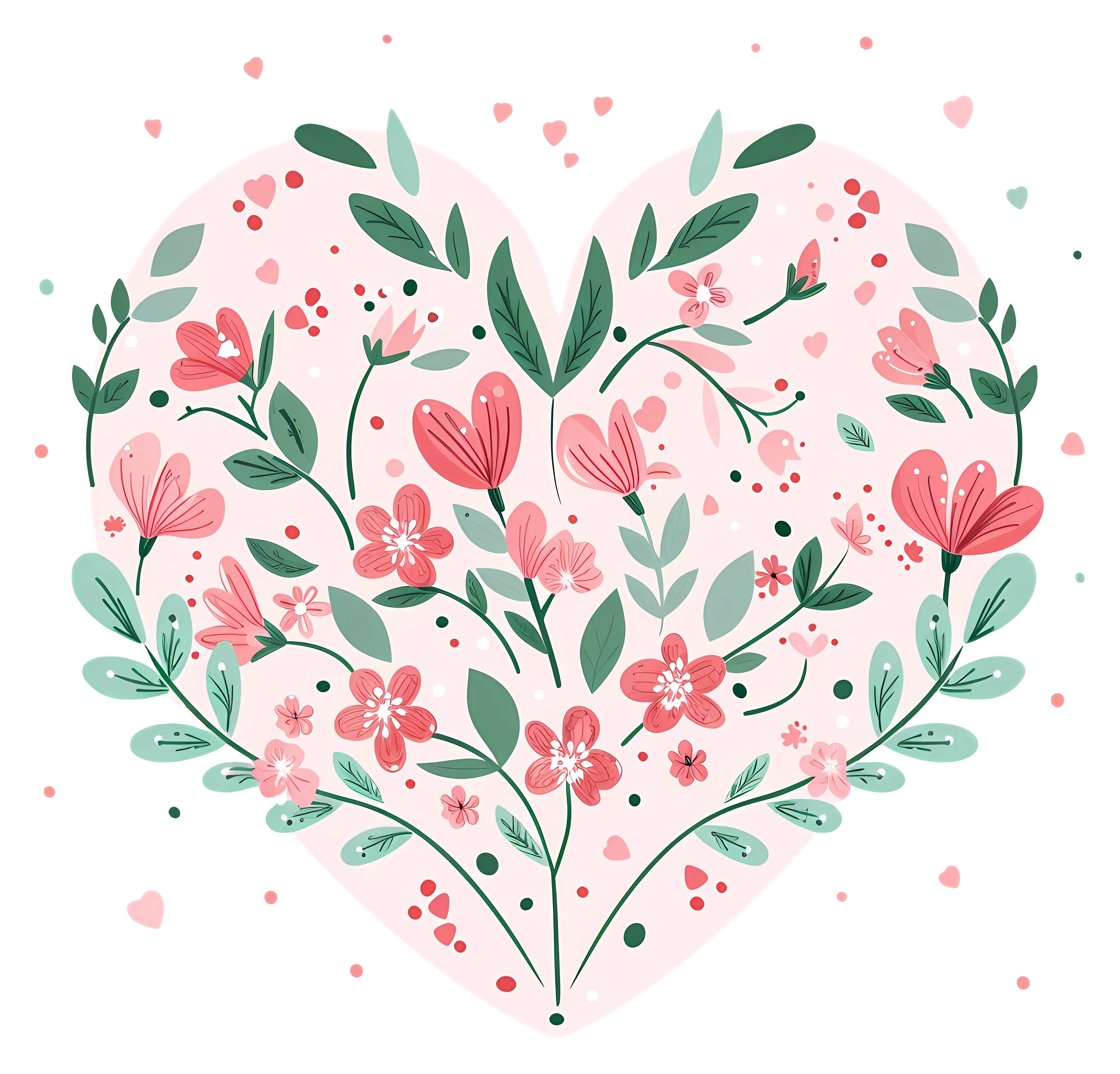 Heart-Shaped Floral Illustration with Flowers