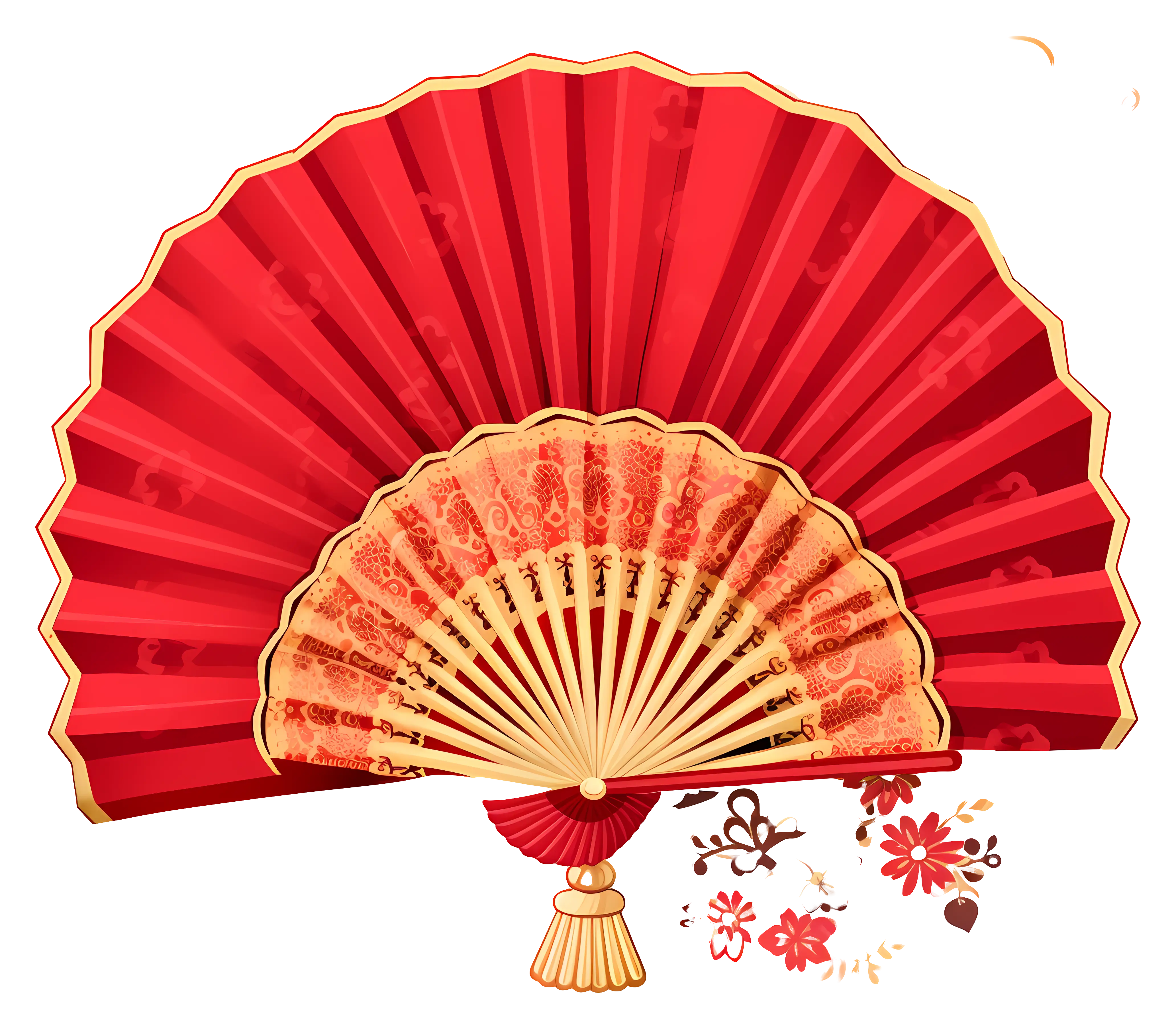 Traditional Red Fan with Elegant Floral Patterns