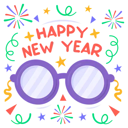 Happy New Year Celebration with Festive Glasses