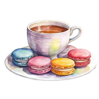 Coffee Cup with Colorful Macarons